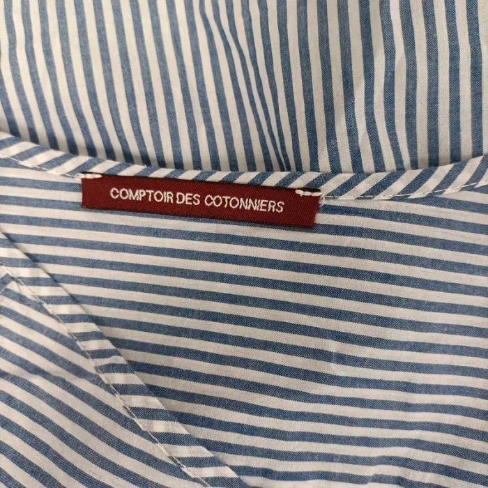 Top sans manches rayé blanc et bleu coton T44 Rayures - Comptoir des cotonniers Pleplum cintré A414 - photo numéro 7