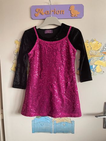 Magnifique robe à manches longues noire et rose à sequins, taille 5 ans, boutique indépendante