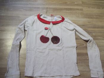 Haut col claudine cerises magiques blanc Okaïdi (2) 10 ans/140 cm