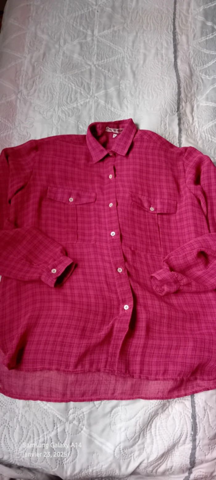 Chemise légère vintage motif carreaux avec poches fuschia femme 40 Line de Raux Paris - photo numéro 6