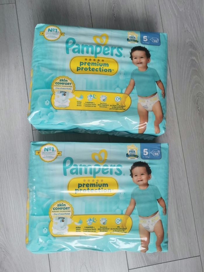 Pampers premium protection, taille 5, 2x33=66 couches, 11/16kg