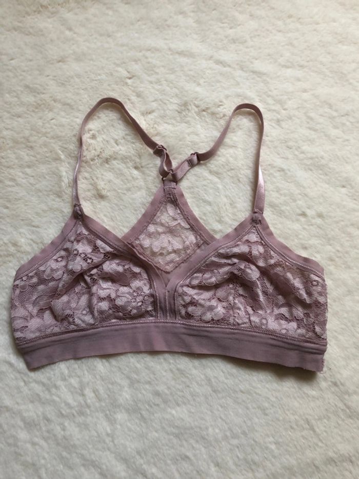 Brassière dentelle vieux rose dos nageur sans armature XS