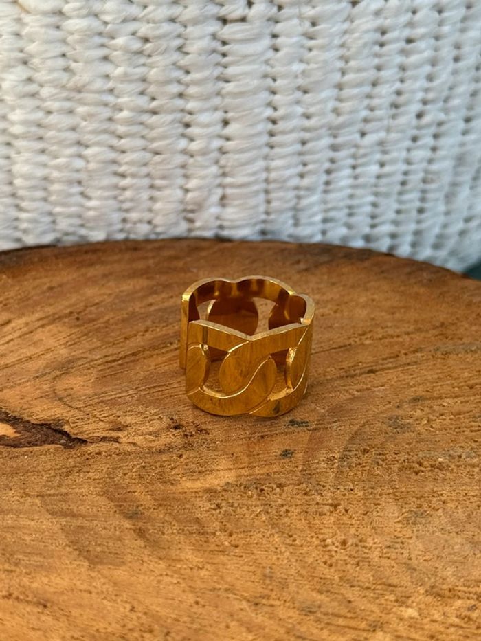 Bague large réglable gros maillons entrelacés acier inoxydable or - photo numéro 6