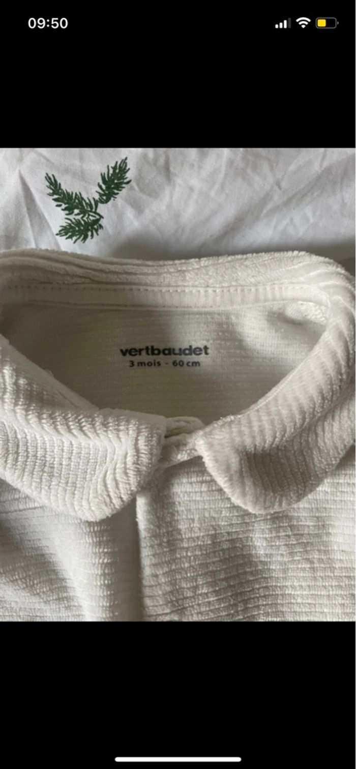 Pyjama chaud velours blanc hiver 3 mois Verbaudet - photo numéro 2