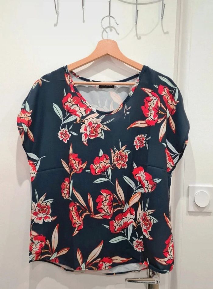 Blouse imprimé floral, manches courtes taille 40
