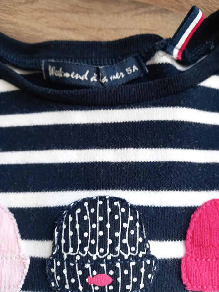 Pull Week end à la Mer, rayé marine, blanc et rose, Taille 3 ans - photo numéro 3