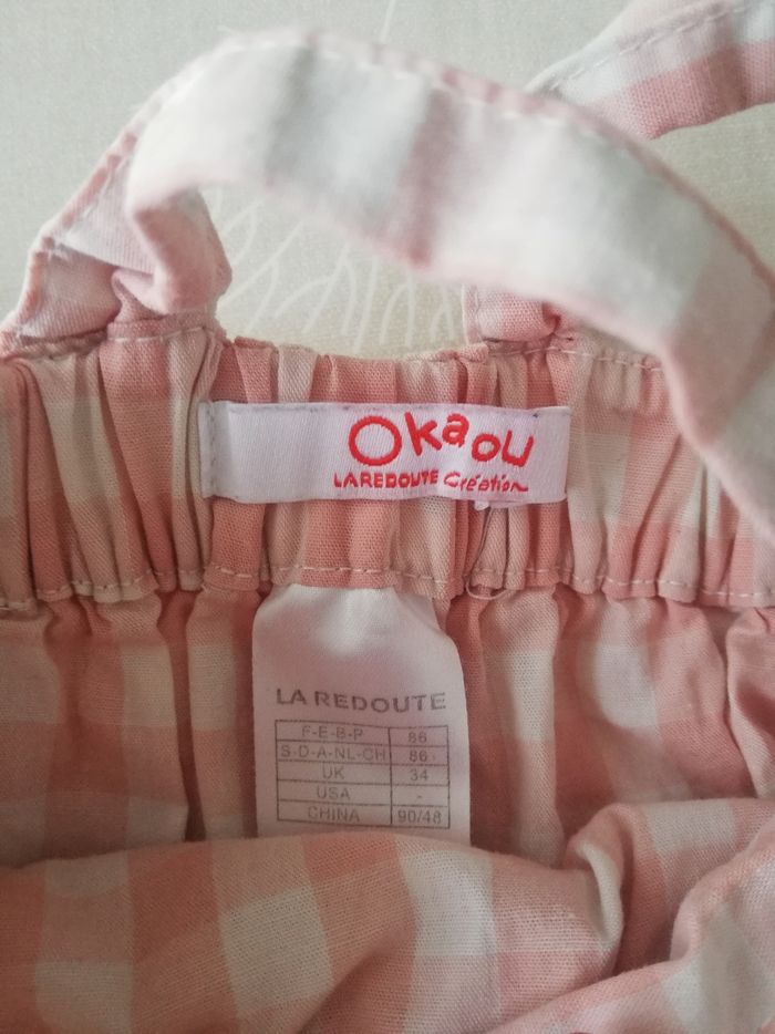 Robe bretelles à carreaux blanc/rose à volants okaou 86 cm - photo numéro 3