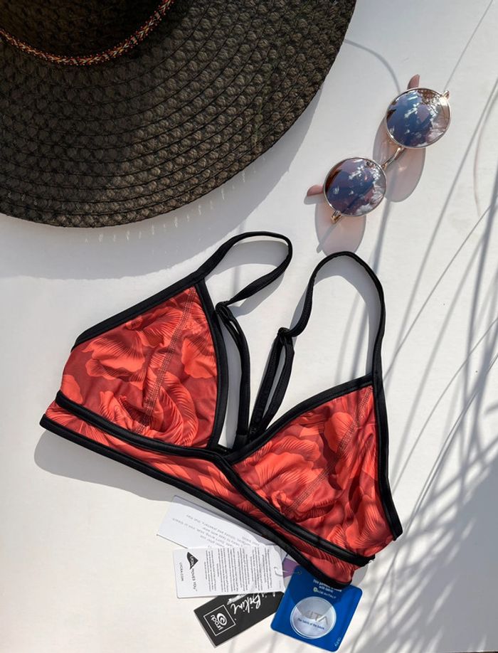 Haut de maillot de bain motif fleurs orange