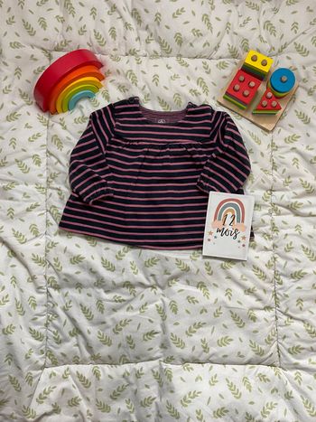 teeshirt marinière rose et bleu 12 mois petit bateau