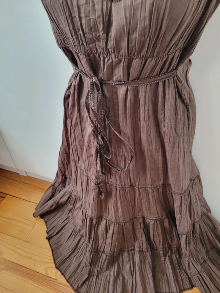 Robe longue marron perles décolletée col V Fairycore coquette taille S 36 en 100% coton - photo numéro 6