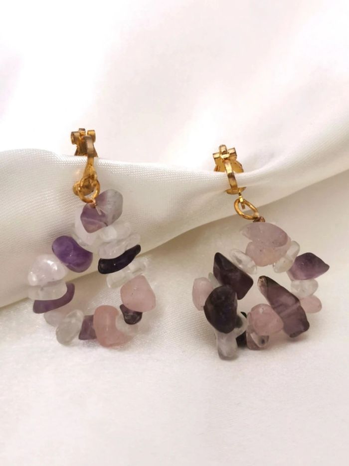 Boucles d'oreilles à clip en pierre naturelle améthyste et quartz