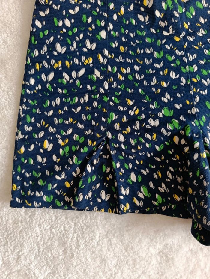 Short Zara M bleu marine motif blanc jaune vert taille haute - photo numéro 4