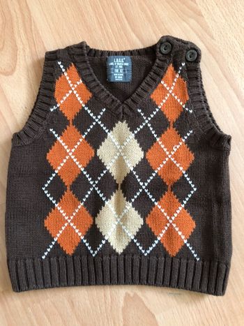 Joli pull sans manches marron et orange T. 3 mois/62cm garçon TBE