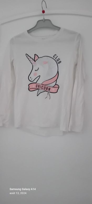 Tee shirt tête de licorne pailleté  blanc fille 10 ans gemo