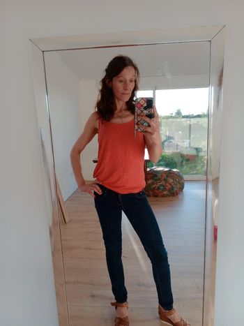 Débardeur femme L rose dentelé c79