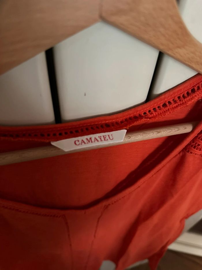 T-shirt orange detail dentelle Camaieu M - photo numéro 2