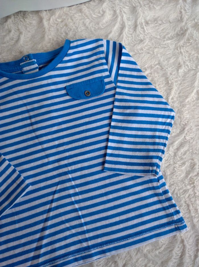 Tee shirt chemise manches longues rayé Garçon 12 mois Kitchoun 100% coton - photo numéro 4