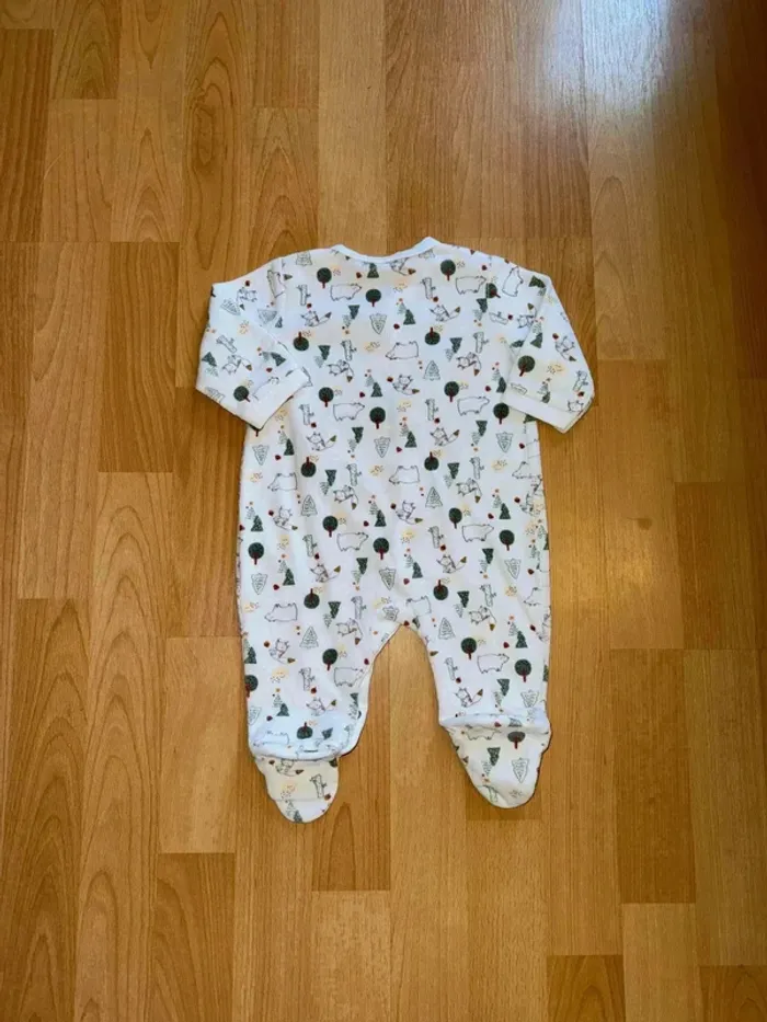 Pyjama bébé U tout Petit - Velours blanc motifs forêt - 3 mois - photo numéro 3