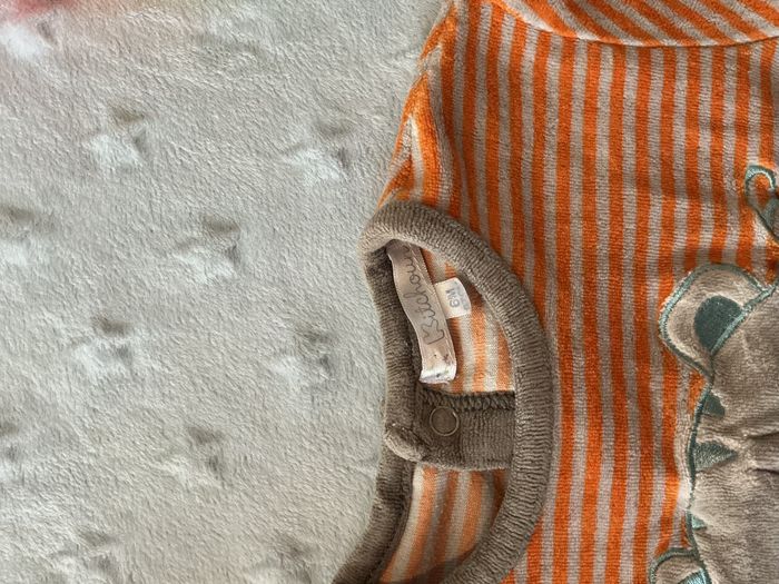 pyjama grenouillère en velours rayé orange et gris 6 mois kitchoun - photo numéro 9