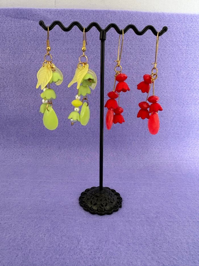 6 paires de boucles d’oreilles rouge jaune et orange - photo numéro 6