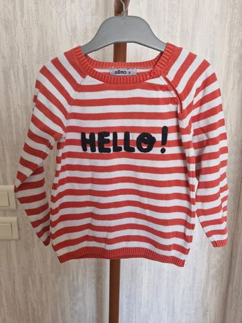 Pull mixte 3 ans gémo rouge à rayure blanche hello !