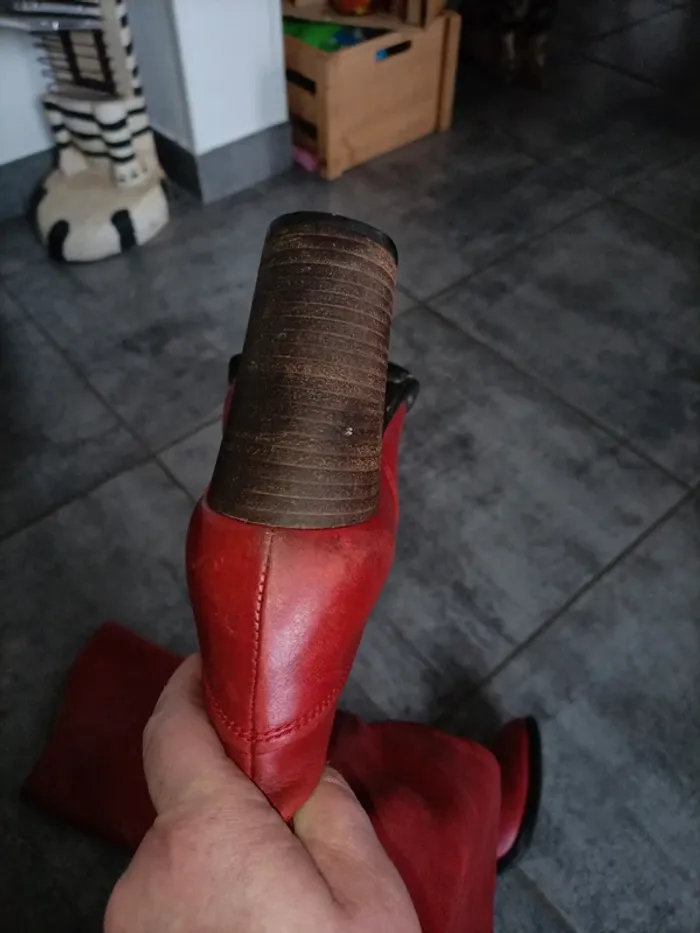 Bottes rouge cuir véritable - photo numéro 5