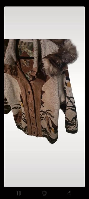 Manteau vintage cuir daim et laine