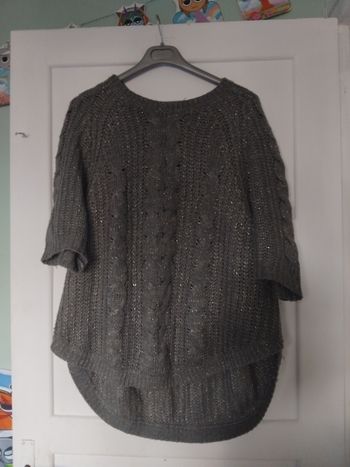 Pull gris pailleté manches courtes