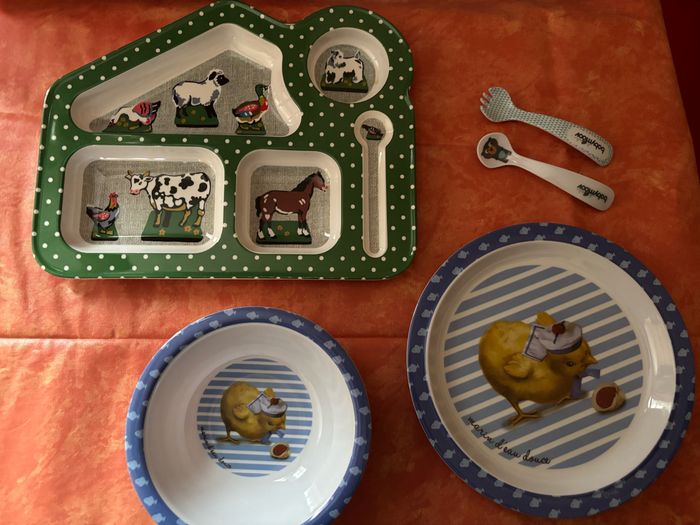 Lot de vaisselle en melamine pour enfant : assiettes, bol, tasse - photo numéro 2