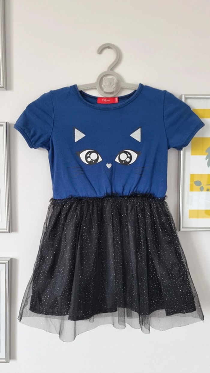 Robe bi-matiere tissaia 3-4ans petit chat tulle