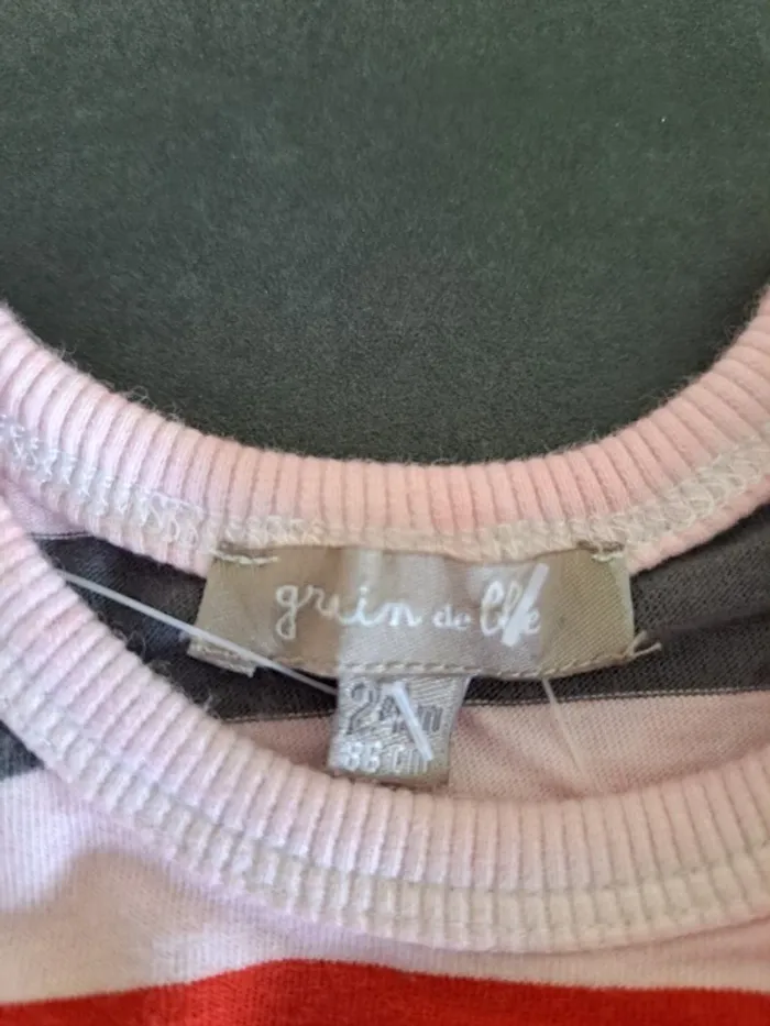 t- shirt ligné rouge et rose 24 mois - photo numéro 2