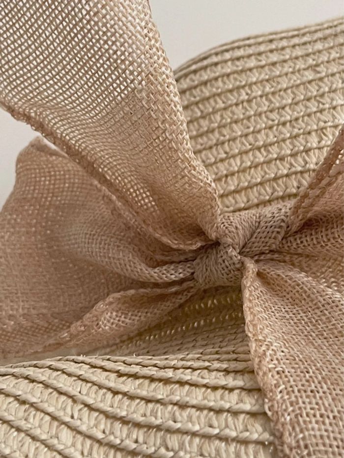 Chapeau en « fausse » paille beige synthétique (imperméable) avec ruban style Lolita - photo numéro 6