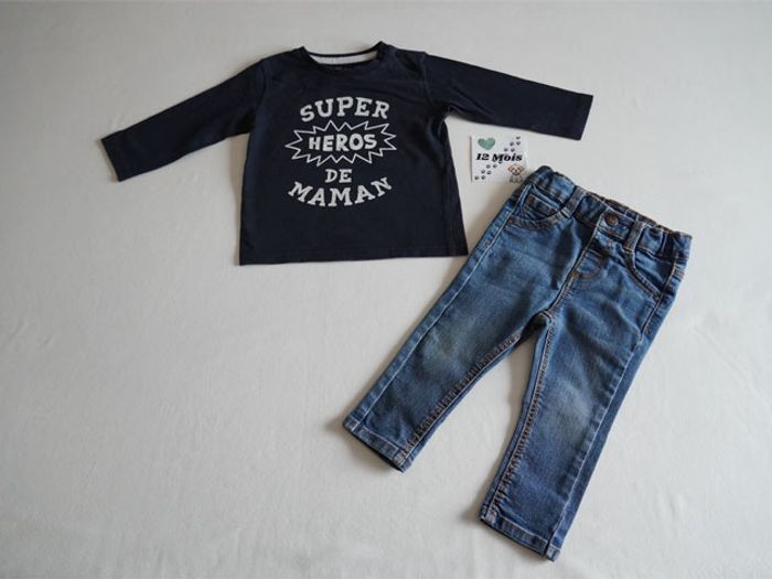 Lot n°1 : 10 Vêtements Garçon 12 mois : 4 Pantalons + 1 salopette + 5 Hauts - photo numéro 5