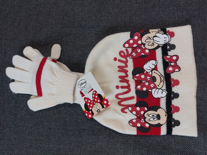 ensemble bonnet gants minnie blanc 54