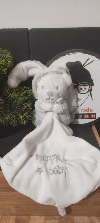 Doudou ours déguisé lapin Happy Baby gris orchestra premaman costume mouchoir