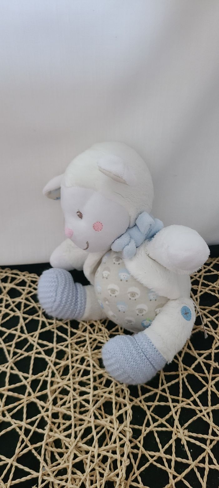 Doudou Mouton Blanc Bleu Tricot NICOTOY - photo numéro 4