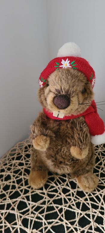 Peluche : Marmotte avec bonnet 23cm - LEOSCO UNI-TOYS