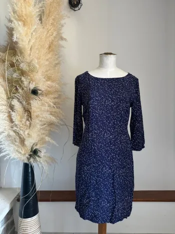 Robe bleu marine à pois blancs mi longue Kiabi 38/M