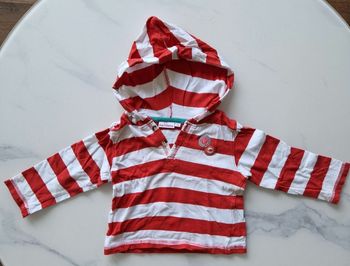 Pull capuche rayé rouge et blanc Pommette 9 mois