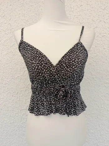 Top bretelles court noir et blanc fleuri Jennyfer taille S