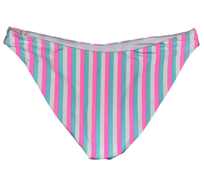 Bas maillot de bain à bandes blanche, bleu ciel et rose fluo coupe brésilienne Ardène Swim Taille XS - photo numéro 2