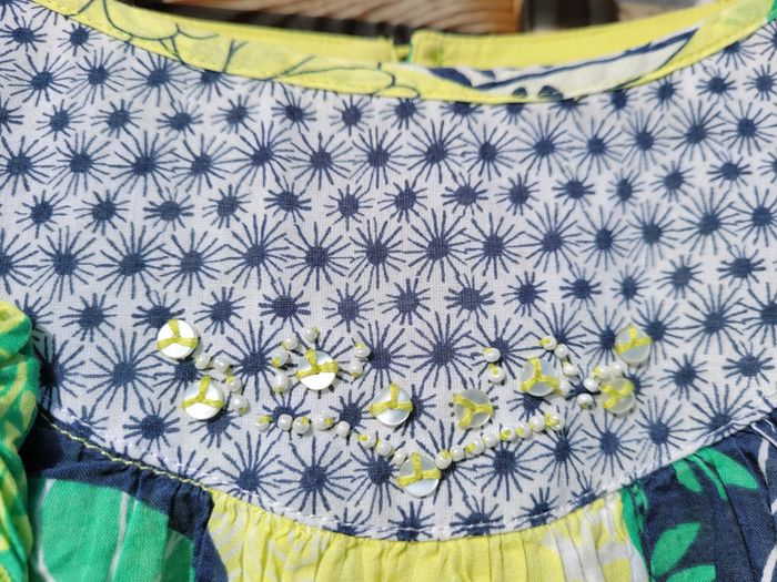Magnifique robe d'été Jean Bourget, colorée tons vert, 10 ans - photo numéro 3