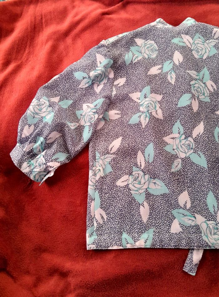 Blouse manches courtes vintage marine et turquoise - photo numéro 7