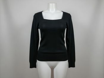 pull fin noir Taille M encolure carrée Tricot Knit Très belle qualité Neuf