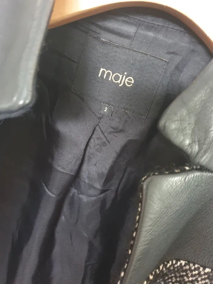 Manteau Caban Laine et Cuir Maje Taille 2 - photo numéro 4