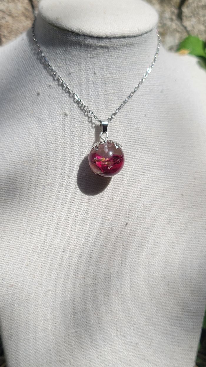 Collier fleur pétale de rose et feuille d or en acier inoxydable - photo numéro 3
