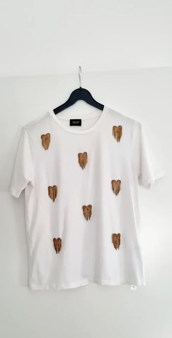 Tee-shirt blanc cœur strass doré liu jo 38 - photo numéro 3