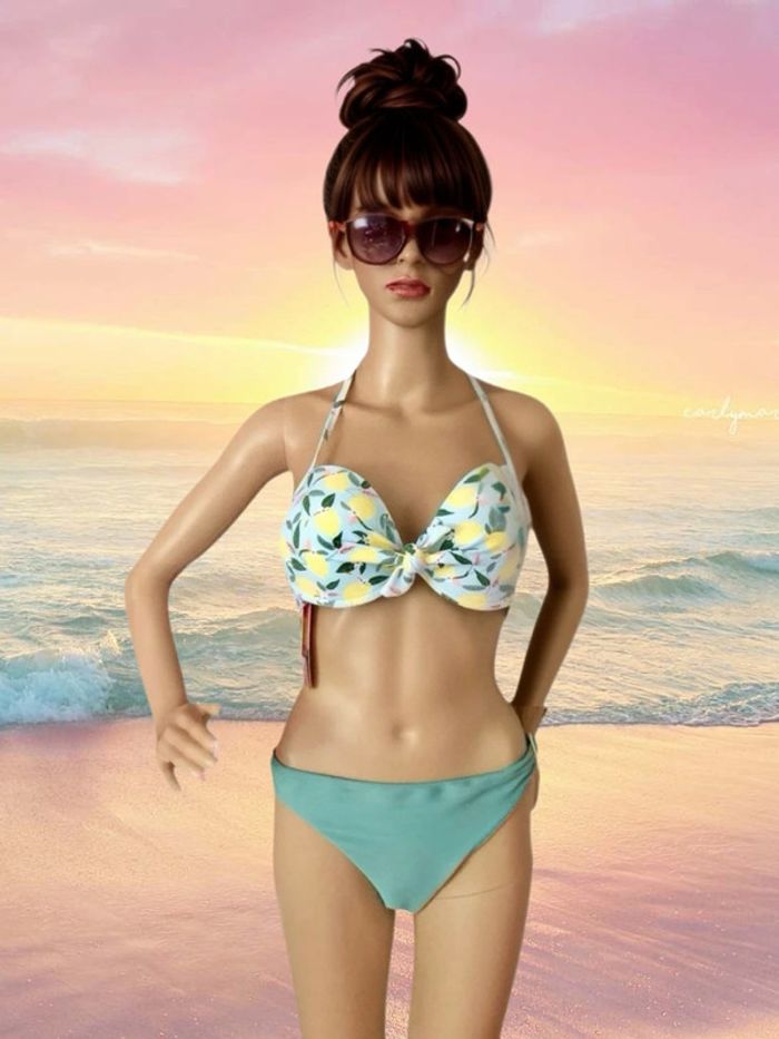 🍋Maillot de bain deux pièces motif citron lemon swimsuit new with tags🍋