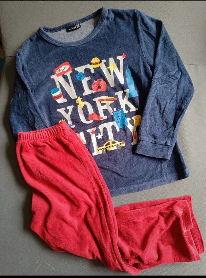 Pyjama velours bleu et rouge - photo numéro 2