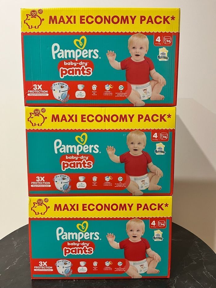 🔹 3 Packs Pampers Baby-Dry Pants Taille 4 Maxi Economy – 282 pants – Neufs scellés
